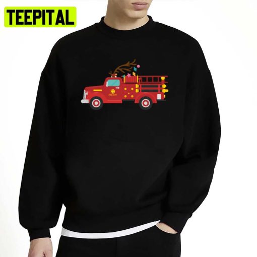 Firefighter Reindeer Christmas Truck Unisex Sweatshirt