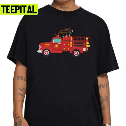 Firefighter Reindeer Christmas Truck Unisex Sweatshirt