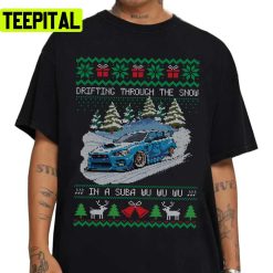 Drifting Through The Snow Rally Car Ugly Christmas Sweater Design Unisex Sweatshirt