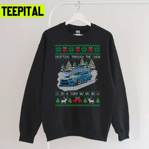 Drifting Through The Snow Rally Car Ugly Christmas Sweater Design Unisex Sweatshirt