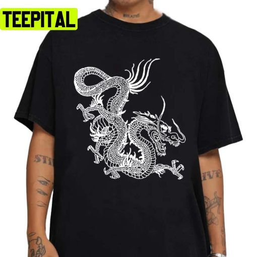 White Chinese Dragon Red Background Unisex T-Shirt