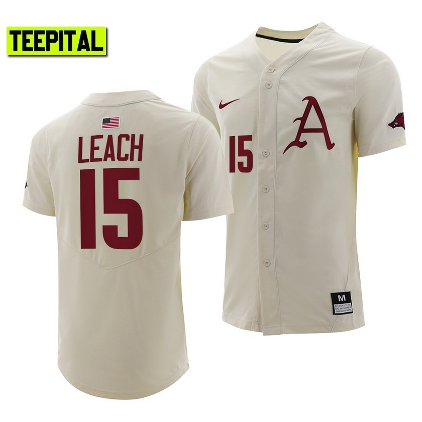 Arkansas Razorbacks Dylan Leach College Baseball Jersey Natural