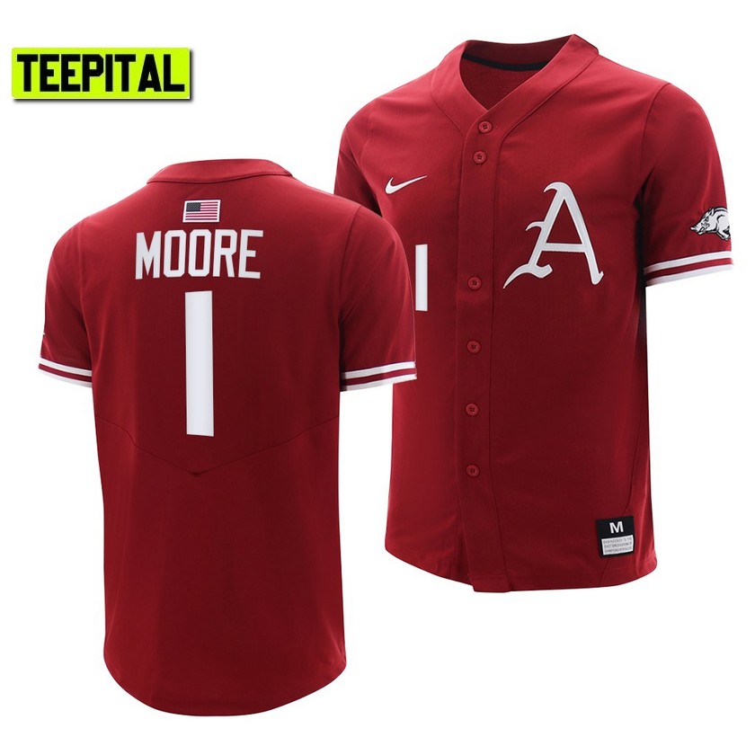 Arkansas Razorbacks Robert Moore College Baseball Jersey Cardinal