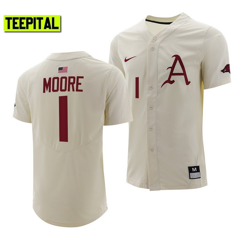 Arkansas Razorbacks Robert Moore College Baseball Jersey Natural