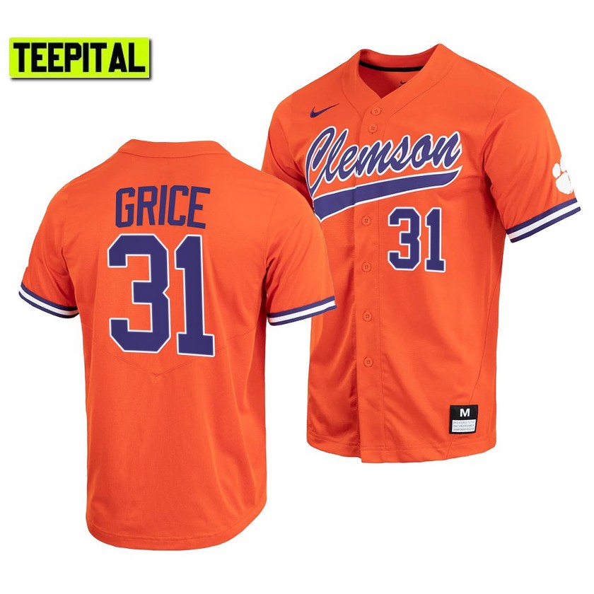 Clemson Tigers Caden Grice College Baseball Jersey Orange