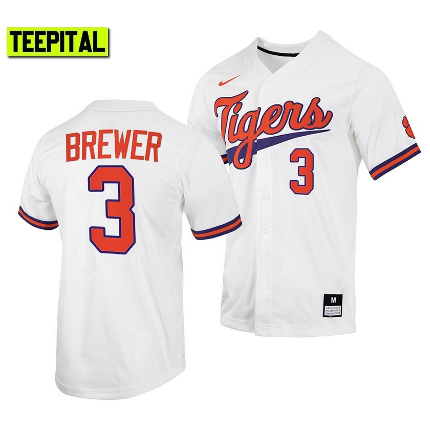 Clemson Tigers Dylan Brewer College Baseball Jersey White